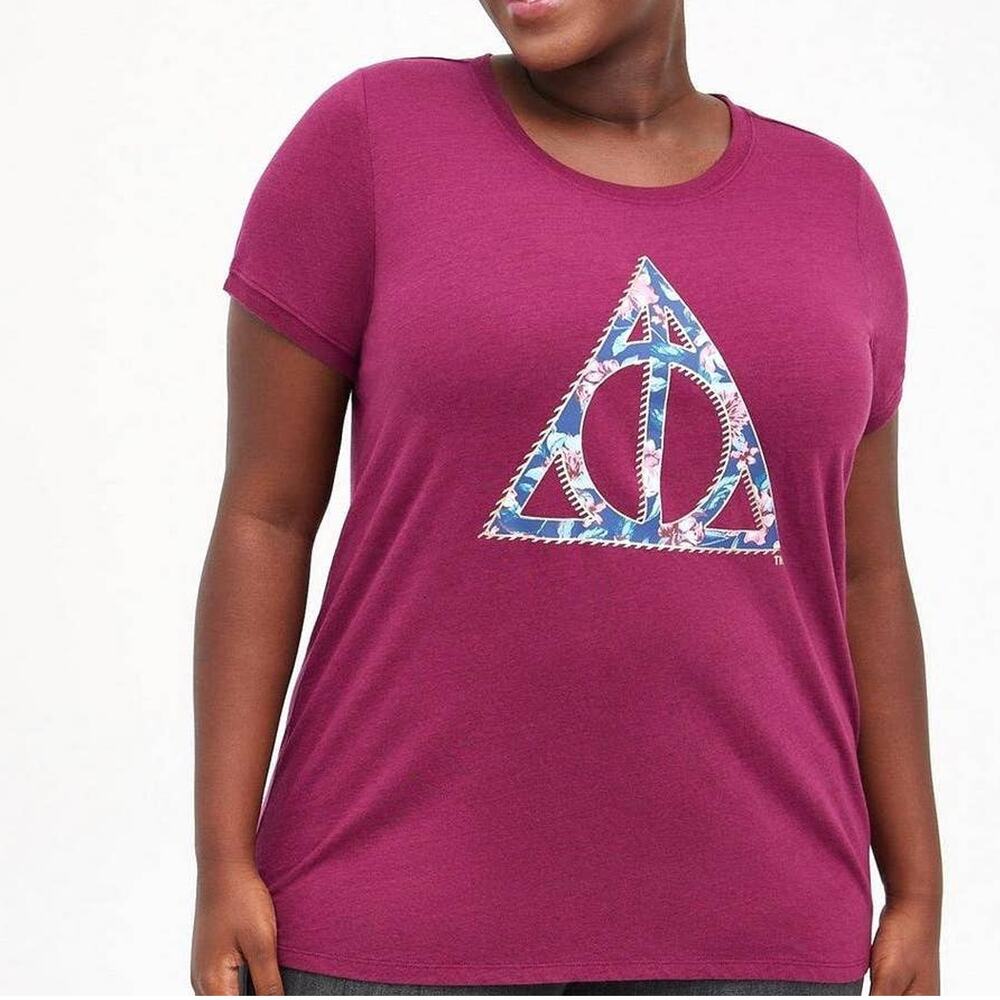 Torrid 5 (5X 28) Harry Potter Floral Deathly Hallows Classic Fit Graphic T Shirt